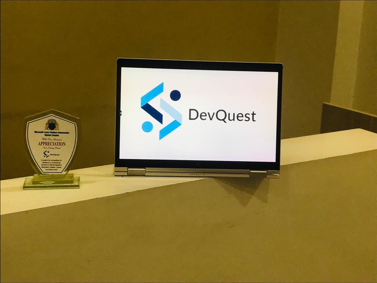 DevQuest appreciation award displayed beside the DevQuest logo